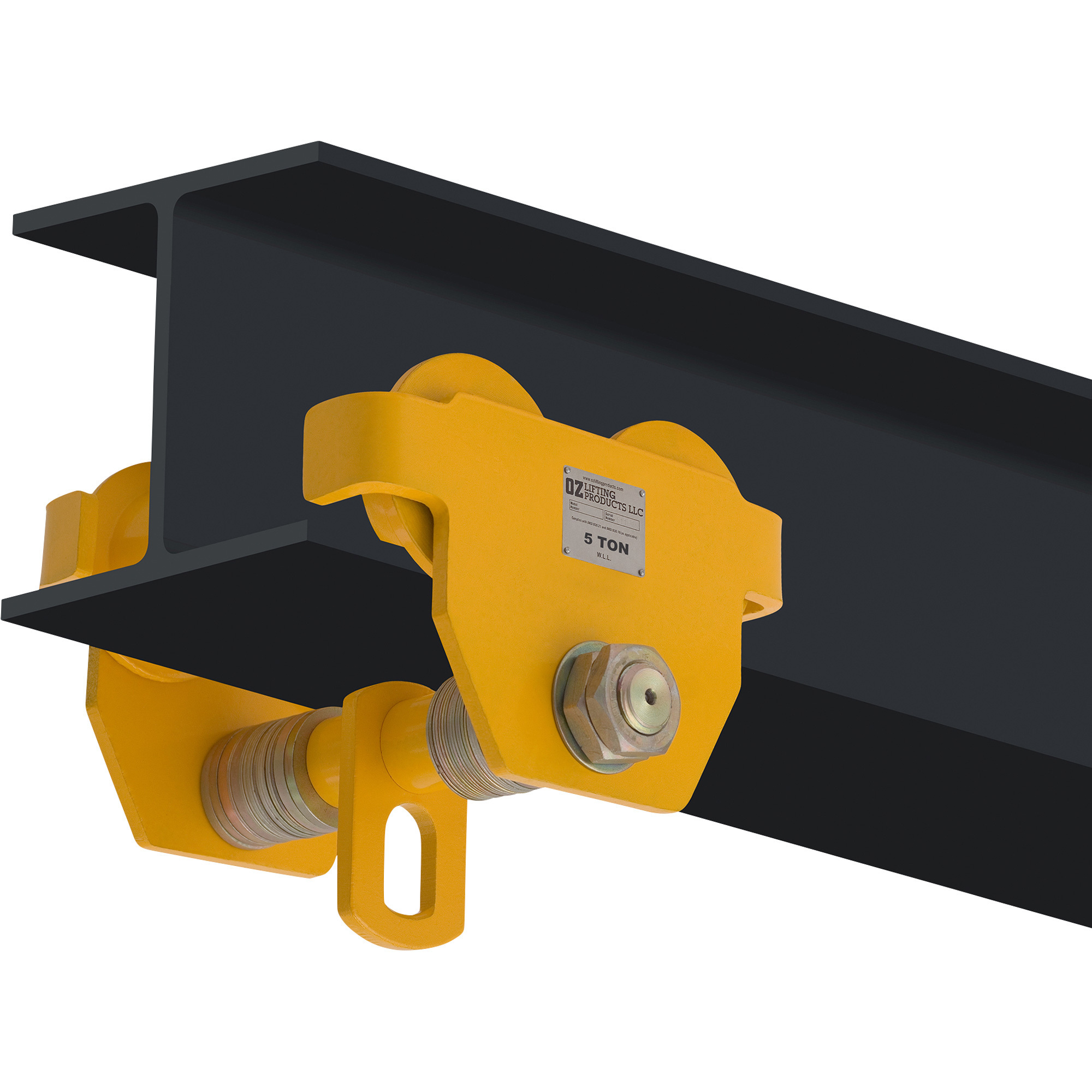 OZ Lifting Products Manual Plain Trolley, 5-Ton Capacity, 4.49-12in. Flange Width, Model# OZ5PBT